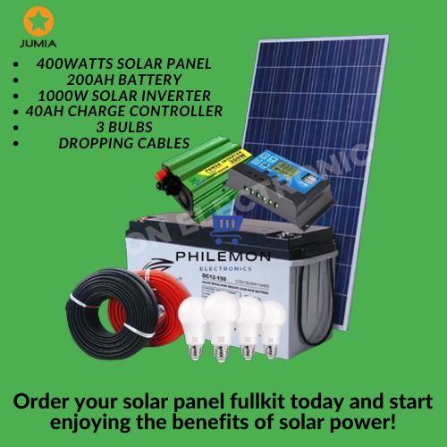 Solarmax 400W Solar Panel Special All-Weather Full Kit + 200Ah Battery + 1000W Inverter + 40Ah Charge Controller + 5 Bulbs + Cables & Extension
