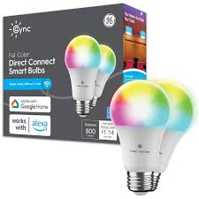 GE Cync A19 Smart LED Light Bulb, Color Changing Indoor D&eacute;cor Lights, 60 Watts, Medium Base, 2pk